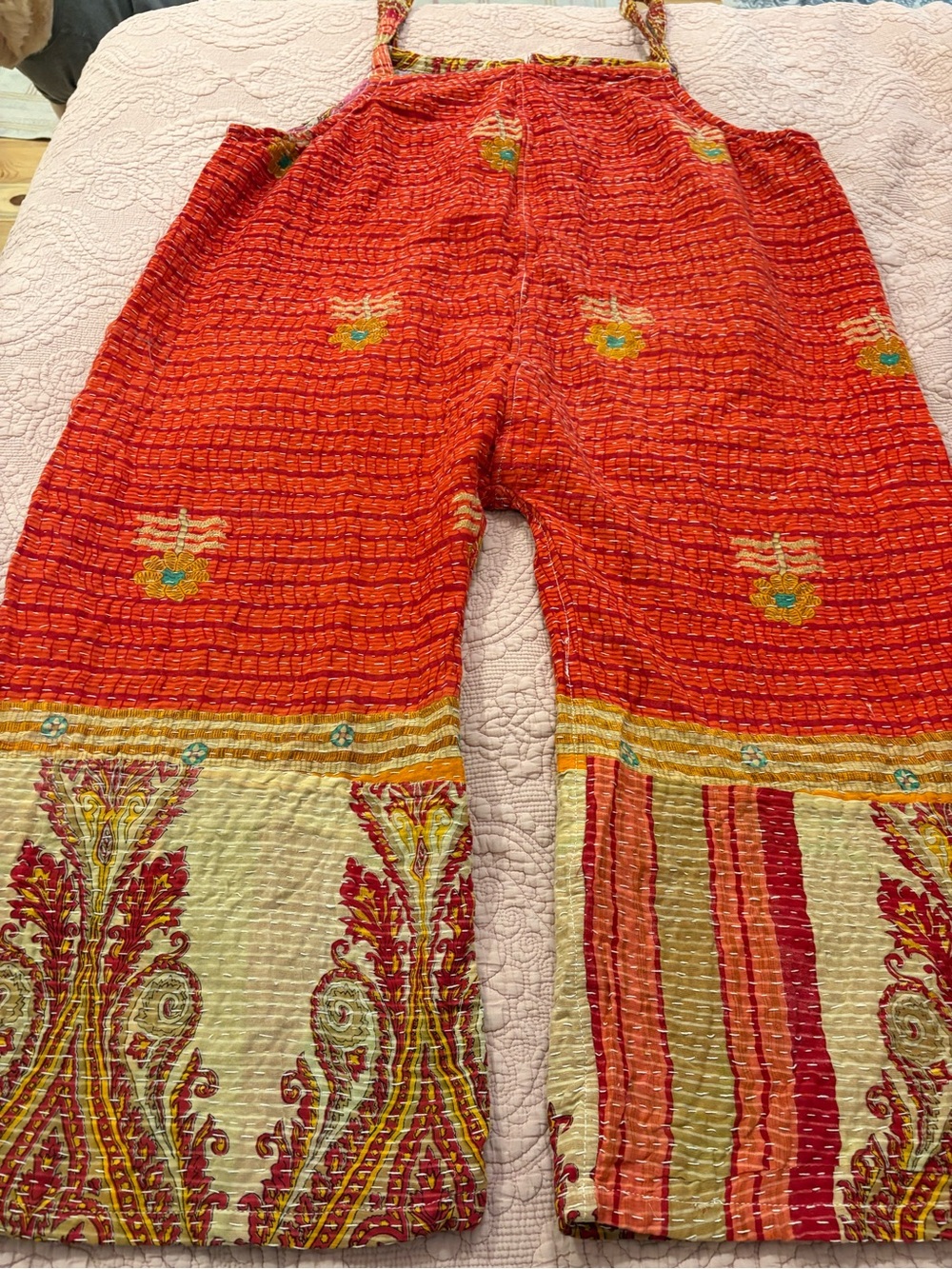 Kantha Patchwork Cream & Lavender Harem Jumpsuit Reversible NWT - Picture 11 of 16